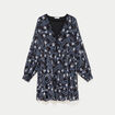 Robe droite col v manches longues noir femme