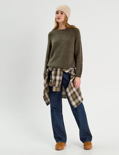 Pull manches longues vert kaki femme