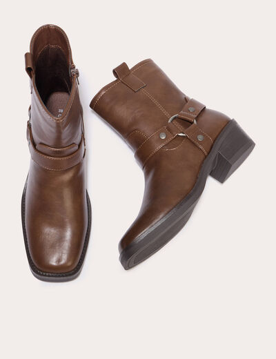 Bottines bout carr&eacute; marron fonc&eacute; femme
