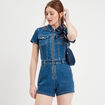 Combishort zippée en jean denim double stone femme