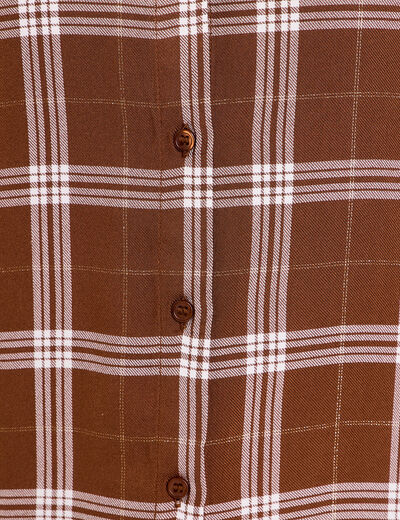 Chemise &agrave; carreaux fils m&eacute;tallis&eacute;s marron femme