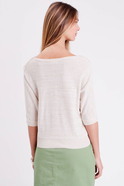 Pull manches chauves-souris ecru femme