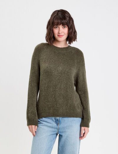 Pull manches longues vert kaki femme
