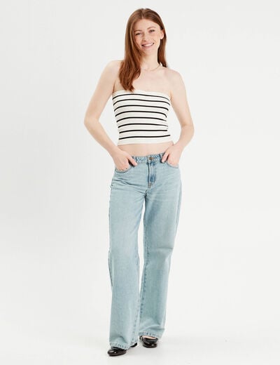 Bandeau tricot cropped ecru femme