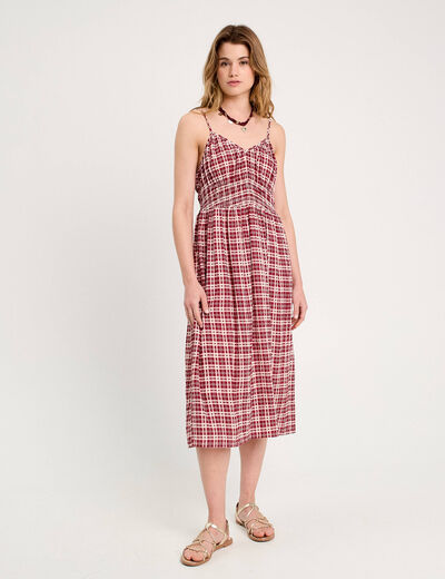 Robe midi évasée bretelles bordeaux femme