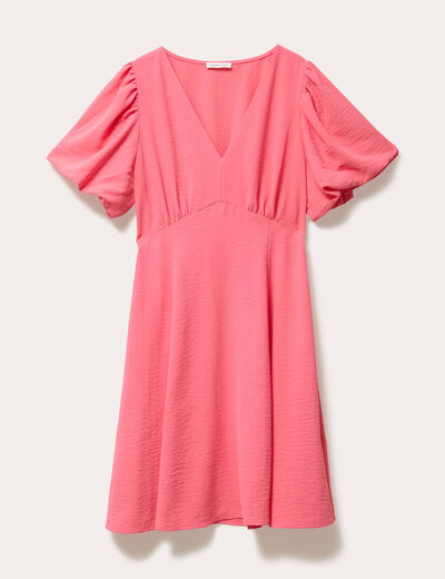 Robe trapèze manches courtes rose vif femme