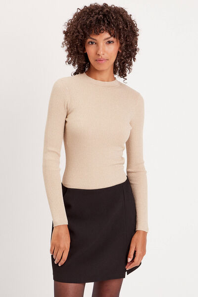 Pull manches longues beige femme