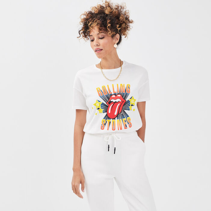 T-shirt Rolling Stones ecru femme