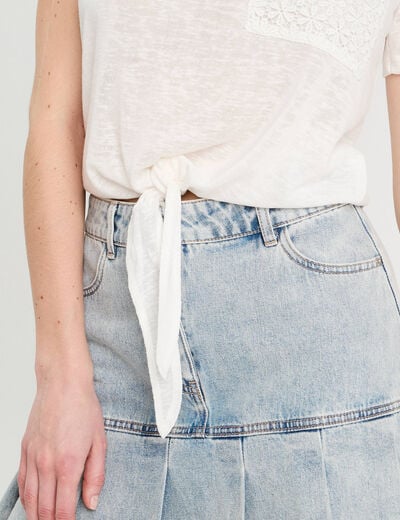 T-shirt détail noeud ecru femme