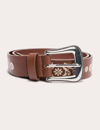 Ceinture brod&eacute;e camel femme