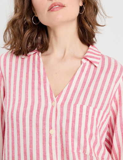 Chemise manches longues contenant du lin rouge femme