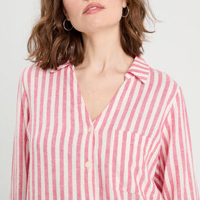 chemise manches longues contenant du lin rouge femme Chemise manches longues contenant du lin rouge femme
