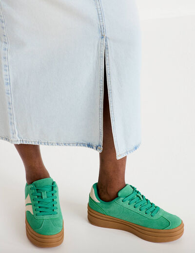 Jupe droite midi en jean 5 poches denim bleach femme
