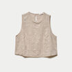 Top droit sans manches pliss&eacute; col rond creme femme