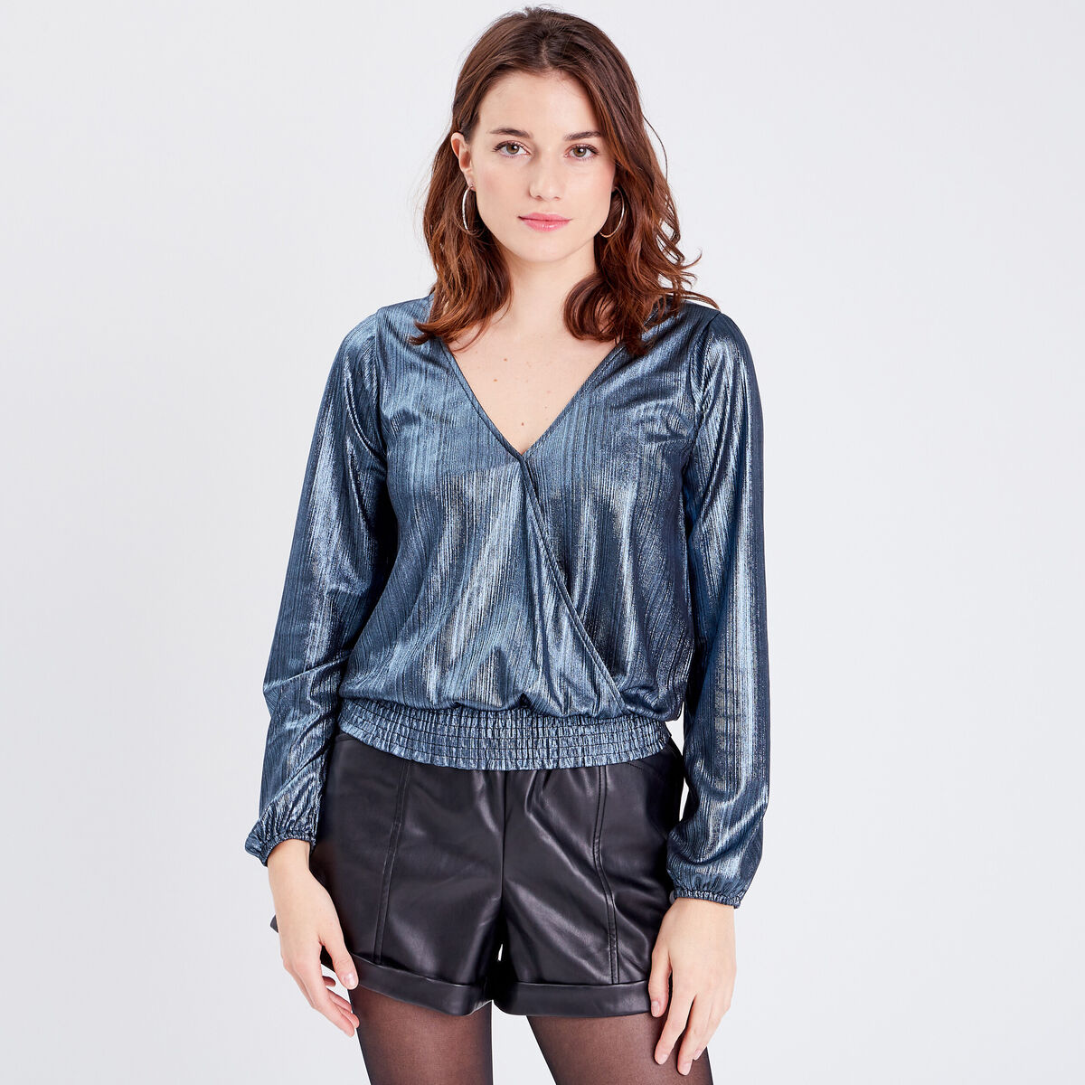 Blouse manches longues gris clair femme