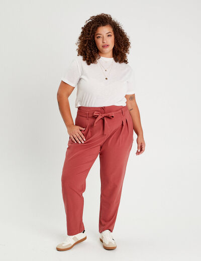 Pantalon paperbag fluide vieux rose femme