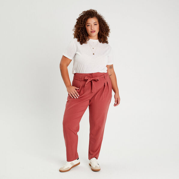 Pantalon paperbag fluide vieux rose femme