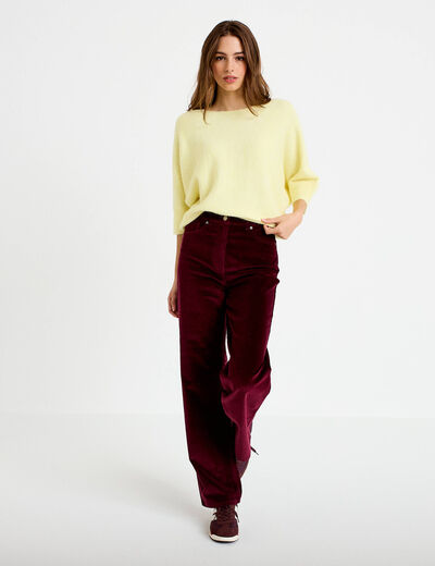 Pantalon bootcut taille haute velours bordeaux femme