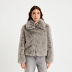 Veste courte en fausse fourrure gris clair femme
