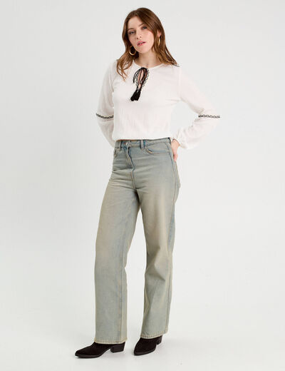 Blouse manches longues ecru femme