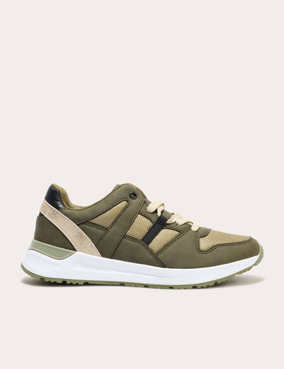 Baskets running à lacets vert kaki femme