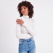 Pull col roulé côtelé ecru femme
