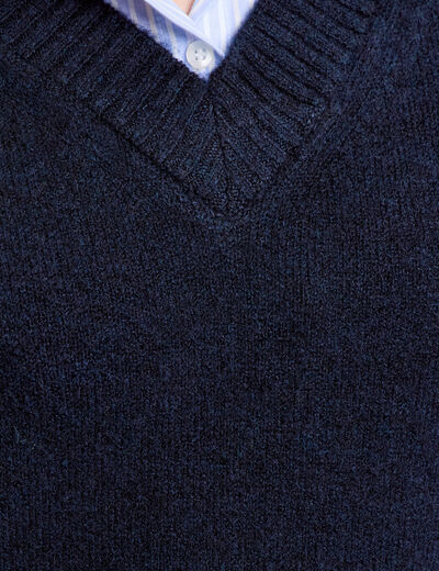 Pull 2-en-1 col en V bleu marine femme