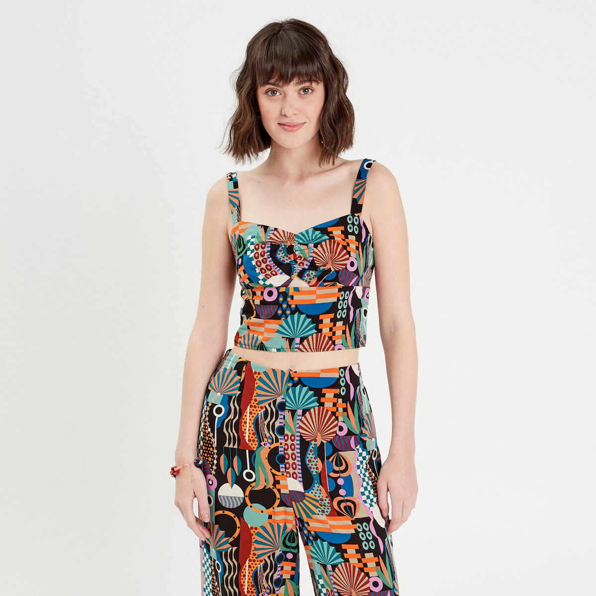 Bustier cropped bretelles noir femme
