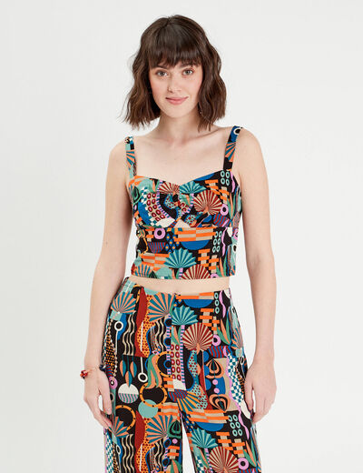 Bustier cropped bretelles noir femme