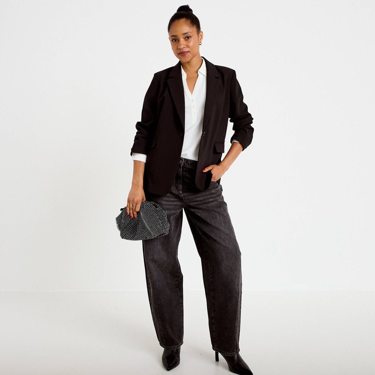 Blouse droite manches longues ecru femme
