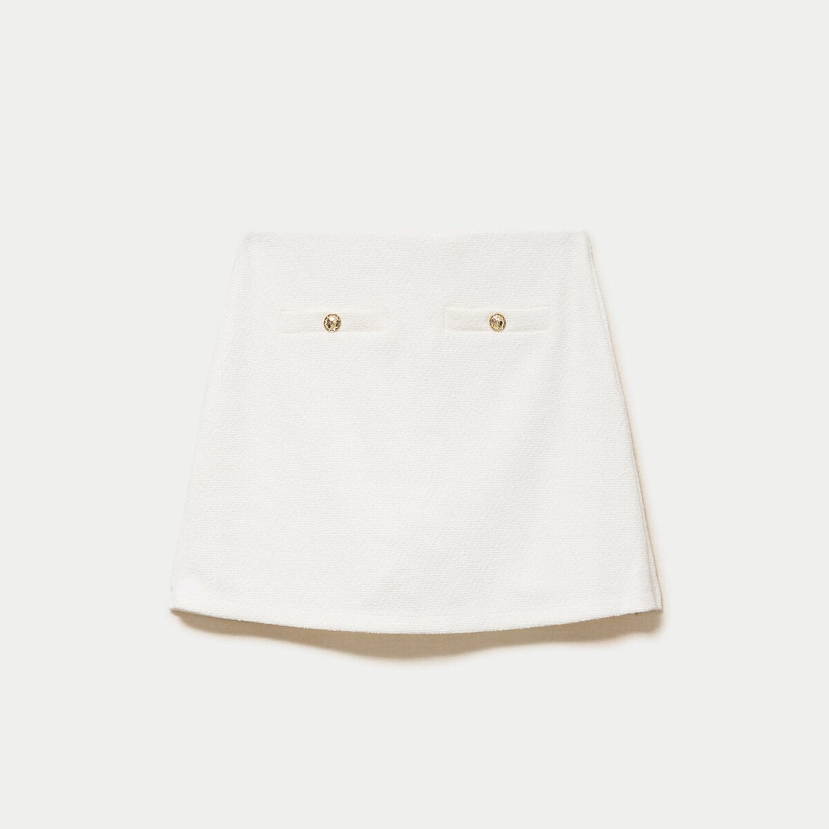 Jupe-short trap&egrave;ze courte en tweed ecru femme