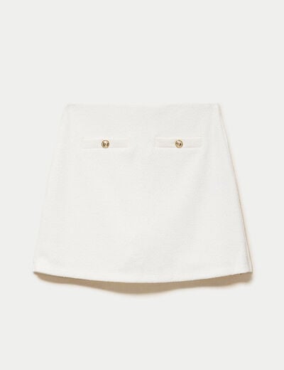 Jupe-short trap&egrave;ze courte en tweed ecru femme
