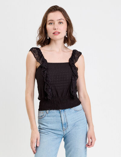 Top sans manches dentelle bas resserr&eacute; noir femme