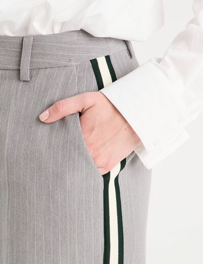 Pantalon large avec bandes gris clair femme