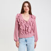 Blouse manches longues aspect dentelle vieux rose femme