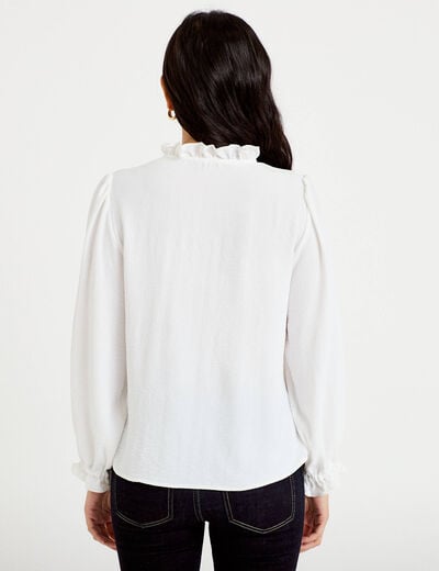 Blouse droite col v manches longues ecru femme