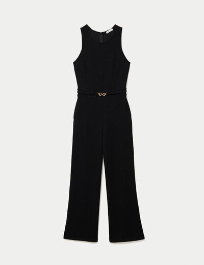Combinaison large sans manches ceintur&eacute;e noir femme