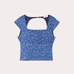 Blouse dos ouvert bleu foncé femme