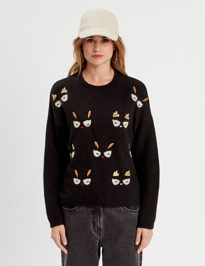Pull manches longues noir femme