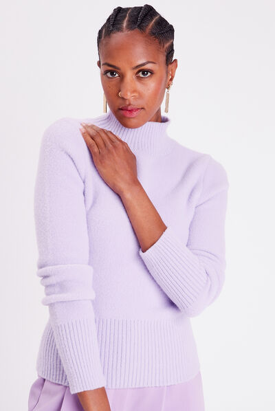 Pull avec col montant violet clair femme