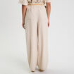 Pantalon large ceinturé contenant du lin beige femme