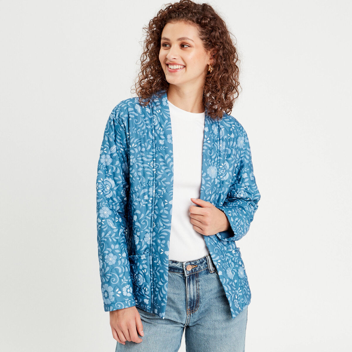 Veste effet matelass&eacute; bleu marine femme