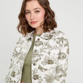 Veste courte boutonnée en jean blanc femme