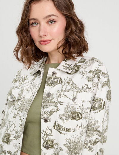 Veste courte boutonnée en jean blanc femme