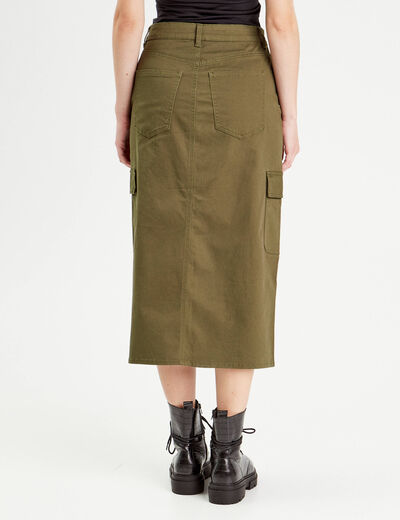 Jupe midi droite poches rabats vert foncé femme