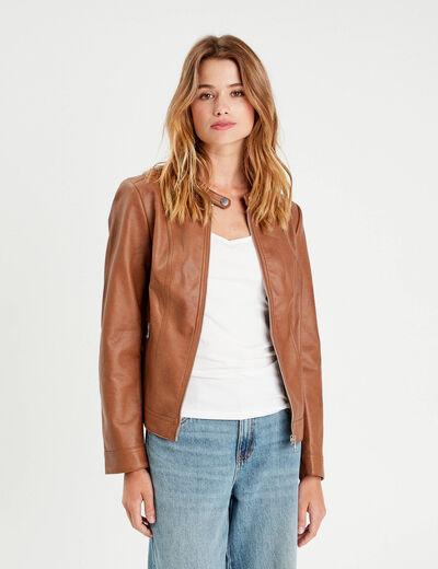 Veste droite zippée beige femme