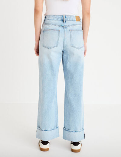 Jeans droit &agrave; revers denim triple stone femme