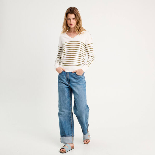 pull manches longues col en v vert olive femme Pull manches longues col en V vert olive femme