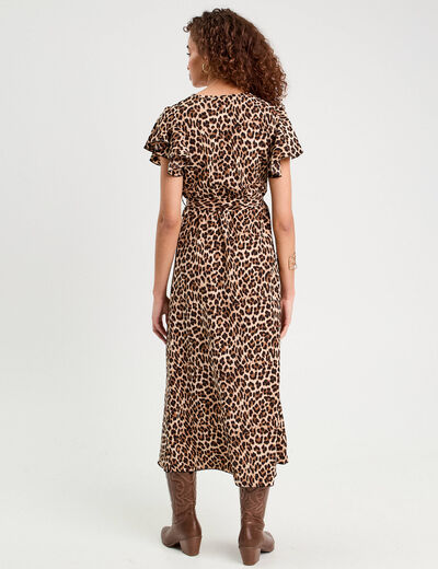 Robe longue évasée ceinturée noir femme