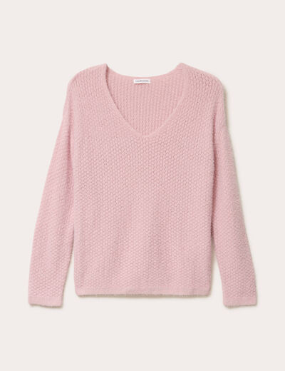 Pull col v manches longues rose pastel femme